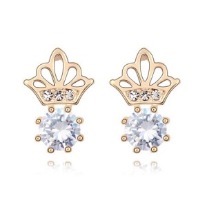 Korean Crown Style Zircon Inlaid Ear Studs - Transparent