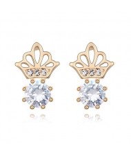 Korean Crown Style Zircon Inlaid Ear Studs - Transparent