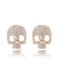 Transparent Crystal Inlaid Golden Skull Ear Studs