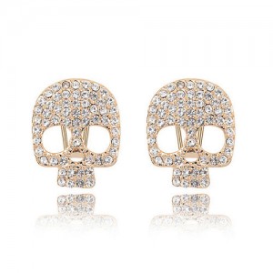 Transparent Crystal Inlaid Golden Skull Ear Studs