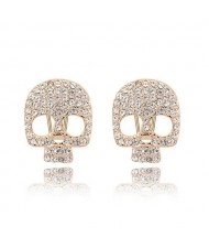 Transparent Crystal Inlaid Golden Skull Ear Studs