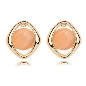 Elegant Opal Stone Embedded Gold Plated Rhombus Ear Studs - Light Orange