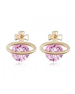 Golden Cross Universe Design Zircon Ear Studs - Pink