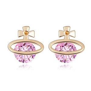 Golden Cross Universe Design Zircon Ear Studs - Pink