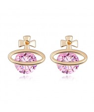 Golden Cross Universe Design Zircon Ear Studs - Pink