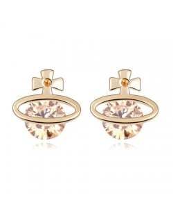 Golden Cross Universe Design Zircon Ear Studs - Champagne