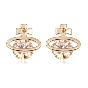 Golden Cross Universe Design Zircon Ear Studs - Champagne