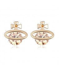 Golden Cross Universe Design Zircon Ear Studs - Champagne