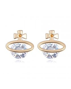 Golden Cross Universe Design Zircon Ear Studs - Transparent