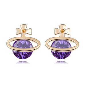 Golden Cross Universe Design Zircon Ear Studs - Grape