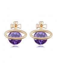 Golden Cross Universe Design Zircon Ear Studs - Grape