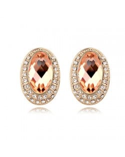 Luxurious Rhinestones Inlaid Gem Style Bold Elliptic Ear Studs - Light Coffee