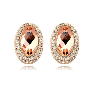 Luxurious Rhinestones Inlaid Gem Style Bold Elliptic Ear Studs - Light Coffee