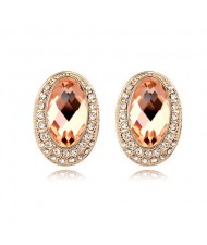 Luxurious Rhinestones Inlaid Gem Style Bold Elliptic Ear Studs - Light Coffee