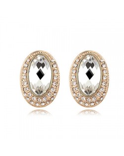 Luxurious Rhinestones Inlaid Gem Style Bold Elliptic Ear Studs - Transparent