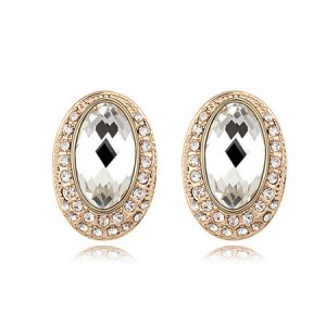 Luxurious Rhinestones Inlaid Gem Style Bold Elliptic Ear Studs - Transparent