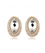 Luxurious Rhinestones Inlaid Gem Style Bold Elliptic Ear Studs - Transparent