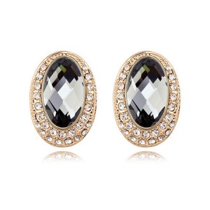 Luxurious Rhinestones Inlaid Gem Style Bold Elliptic Ear Studs - Black