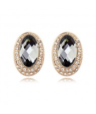 Luxurious Rhinestones Inlaid Gem Style Bold Elliptic Ear Studs - Black