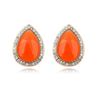 Rhinestones and Opal Stone Inlaid Water-drop Ear Studs - Orange