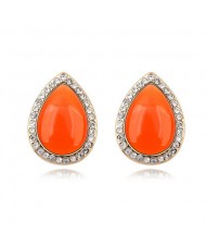 Rhinestones and Opal Stone Inlaid Water-drop Ear Studs - Orange
