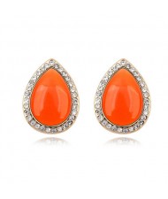 Rhinestones and Opal Stone Inlaid Water-drop Ear Studs - Orange