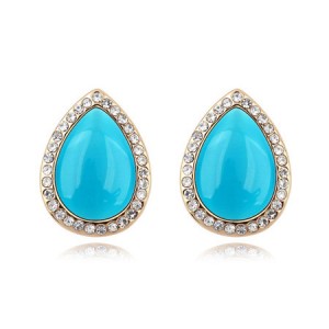 Rhinestones and Opal Stone Inlaid Water-drop Ear Studs - Blue