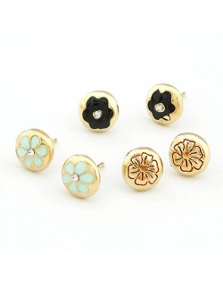 Korean Fashion Sweet Flowers Stud Earrings 6 Pieces Set