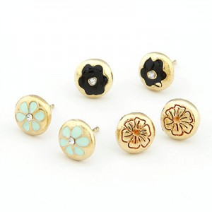 Korean Fashion Sweet Flowers Stud Earrings 6 Pieces Set