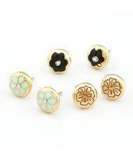 Korean Fashion Sweet Flowers Stud Earrings 6 Pieces Set