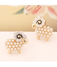 Pearl and Rhinestone Inlaid Cute Sheep Ear Studs