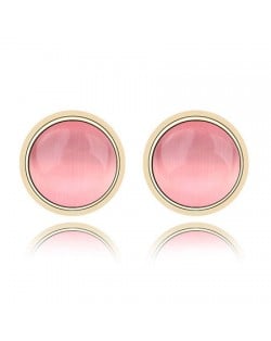 Exquisite Opal Stone Inlaid Round Ear Studs - Pink