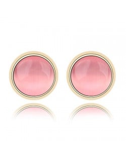 Exquisite Opal Stone Inlaid Round Ear Studs - Pink