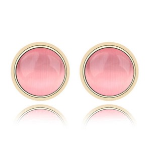 Exquisite Opal Stone Inlaid Round Ear Studs - Pink