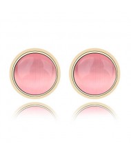 Exquisite Opal Stone Inlaid Round Ear Studs - Pink