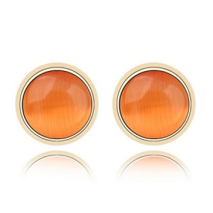 Exquisite Opal Stone Inlaid Round Ear Studs - Orange