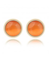 Exquisite Opal Stone Inlaid Round Ear Studs - Orange