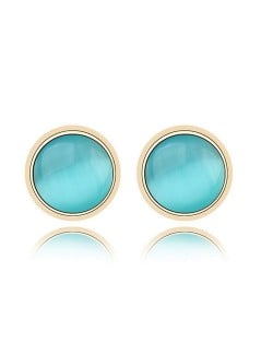 Exquisite Opal Stone Inlaid Round Ear Studs - Blue