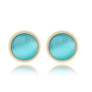 Exquisite Opal Stone Inlaid Round Ear Studs - Blue