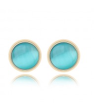 Exquisite Opal Stone Inlaid Round Ear Studs - Blue