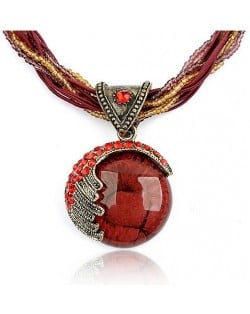 Craving of Mediterranean Bohemian Ethnic Pendant Necklace - Red