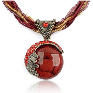 Craving of Mediterranean Bohemian Ethnic Pendant Necklace - Red