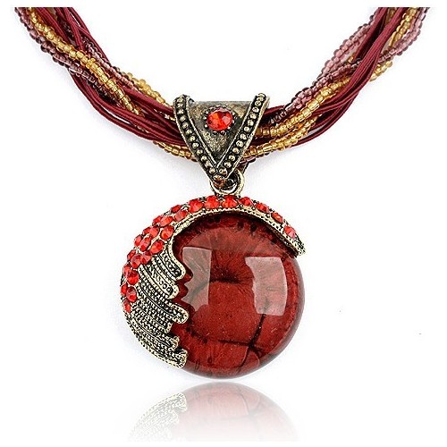 Craving of Mediterranean Bohemian Ethnic Pendant Necklace - Red