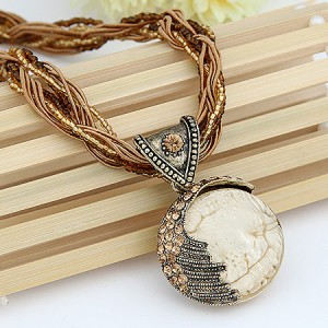 Craving of Mediterranean Bohemian Ethnic Pendant Necklace - Beige