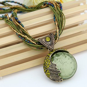 Craving of Mediterranean Bohemian Ethnic Pendant Necklace - Ligth Green