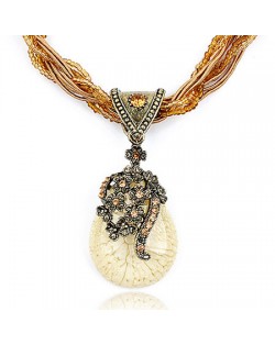 Luxuriant Flowers Attached Water-drop Pendant Bohemian Necklace - Ivory