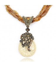 Luxuriant Flowers Attached Water-drop Pendant Bohemian Necklace - Ivory