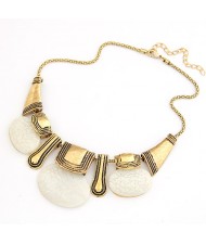 Vintage Bohemian Fashion Golden Metallic with Triple Gems Design Necklace - White