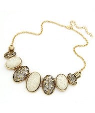 Vintage Oval Shape Hollow-out and Gem Pendants Necklace - White