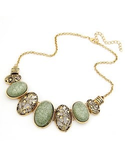 Vintage Oval Shape Hollow-out and Gem Pendants Necklace - Light Green